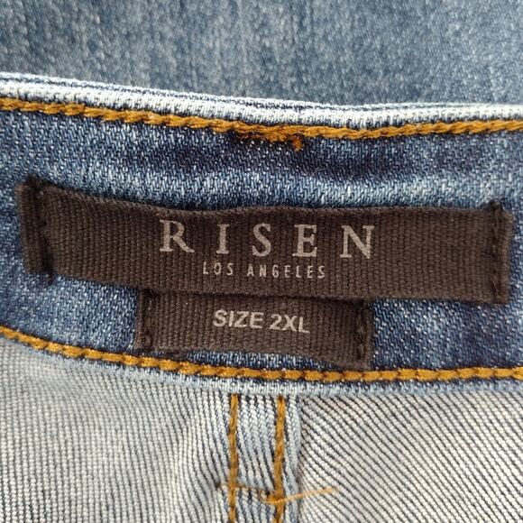 Risen Stretch High Rise Medium Wash Raw Hem Straight Jean 2X 18 20 Plus XRDP1282 - Picture 8 of 12